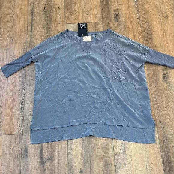 NWT Chaser Tops Womens Small Gray Silk Drop Shoulder Oversized Boxy Blouse - Picture 1 of 5